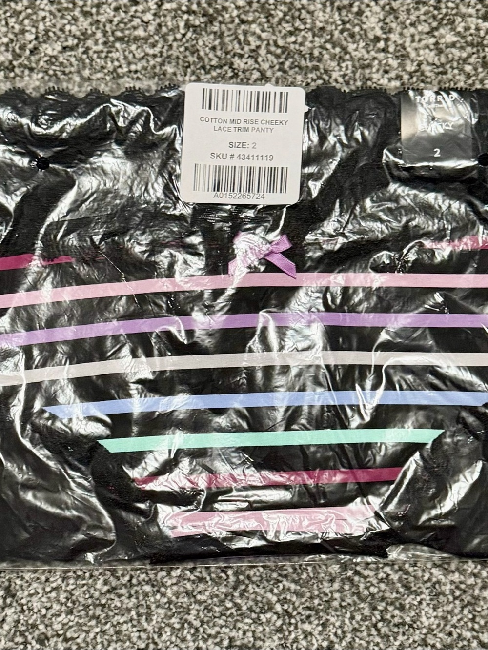 torrid Black Striped Cotton Mid Rise Cheeky Lace Trim Panty